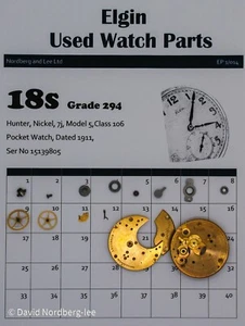 Piezas Reloj Elgin Usado 18/18s Grado 294, Modelo 5, Clase 106 Ser Nº 15139805 - Imagen 1 de 1