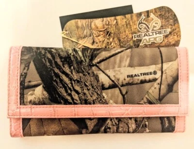 Cartera sin asas Realtree rosa camuflada y soporte para chequera, billetera de camuflaje para damas Foto 1 de 2