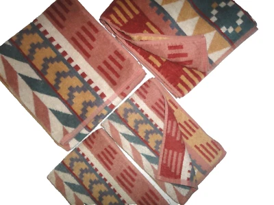 VINTAGE CANNON SOUTHWESTERN TEAL CLAY TERRACOTTA GOLD (4P) HAND & BATH TOWEL SET - Image 1 of 4