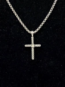 Collar Cruz Clásico Cable Plata Esterlina David Yurman con Diamante, Etiqueta 14K - Imagen 1 de 6