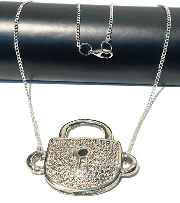 Collana da donna con ciondolo lucchetto argento catenina girocollo lunga 60 cm - Immagine 1 di 4