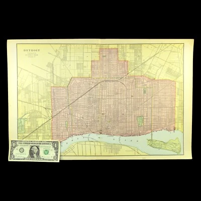 Vintage DETROIT Map of Detroit Michigan Street Map Old Original LARGE Antique - Image 1 of 4