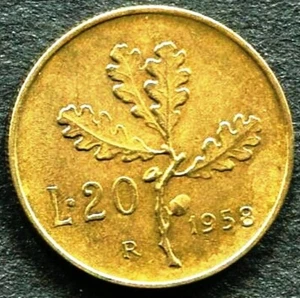 COIN - ITALY 20 LIRE - KM 97.1 - Repubblica Italiana - Reeded Edge, 1958 - (C41) - Picture 1 of 7