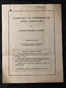 LÁMPARAS INCANDESCENTES MAZDA de colección 1927 calendario de precios estándar e intermedio GE - Imagen 1 de 8