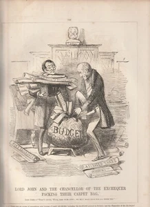 PUNCH , JOHN LEECH ORIGINAL PRINT , 1862 ,LORD JOHN AND CHANCELLOR of EXCHEQUER - Picture 1 of 1
