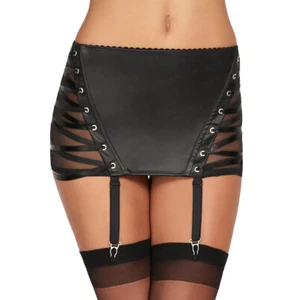 Schwarzes Wetlook Strapsgürtel Set mit passenen Strümpfen von 7Heaven - Bild 1 von 4
