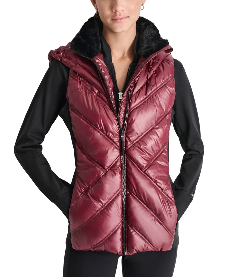 DKNY Sport Women Regular fit Quilted Vest Small Red Hooded - Image 1 of 1