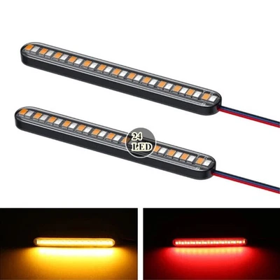 2Pcs LED Motorcycle Flexible Light Strip Rear Tail Brake Stop Turn Signal Lamp - Image 1 of 4