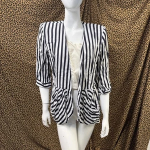Vintage Kwai Petites Striped Peplum Blazer Jacket 80s ILGWU Union Made USA SZ PS - Bild 1 von 13