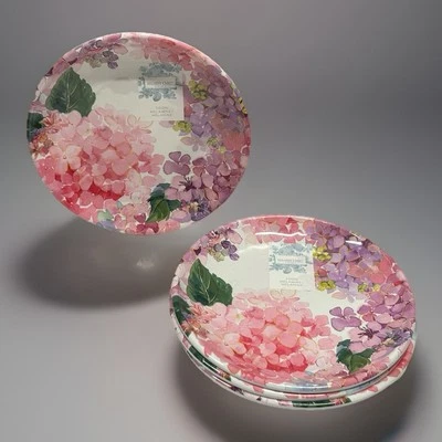 Set 4-Shabby Chic Pink Floral Hydrangea Melamine Smooth Edge Salad Plates 9” NEW Foto 1 de 4