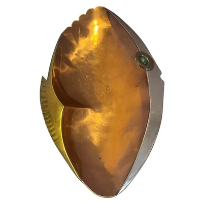 13” Los Castillo Taxco Copper & Brass Modernist Footed Bowl Fish Tray Dish - Image 1 of 4