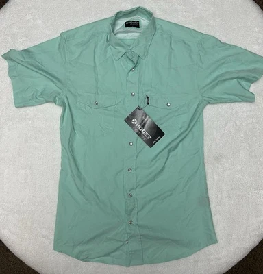 Hooey Habitat Mens Small Light Green Pearl Snap Vented Back Sol Shirt NEW - Image 1 of 4
