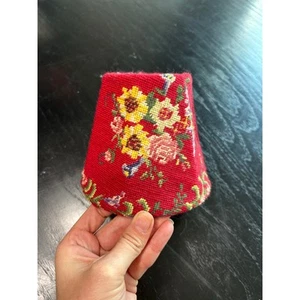 Mini Needlepoint clip on- Lamp Shade- Shade only- red with florals 90s cotton - Picture 1 of 8