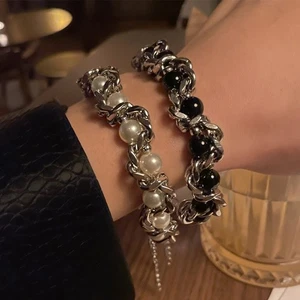Beaded Chain Bracelet Edgy Industrial Craftsmanship Unisex Daily Wear Jewelry - Bild 1 von 9
