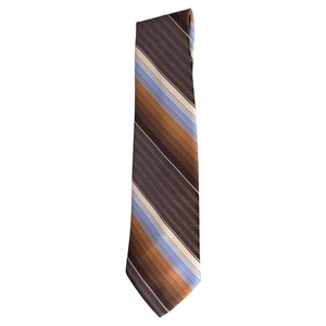 Charvet Men's Necktie Brown Blue Striped Pattern Career Formal Silk Tie - Foto 1 di 3