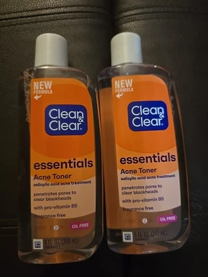 2 Clean & Clear Acne Toner 8 oz Fragrance Free Pro Vitamin B5 (D11) - Image 1 of 2