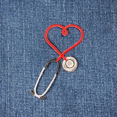 Stethoscope Heart Applique Patch - Embroidered Doctor Nurse Badge 2.75" Iron On - Image 1 of 2
