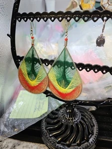Earrings Pierced Dangle Shoulder Duster 3.5inches String Art Green/yellow/... - Picture 1 of 5