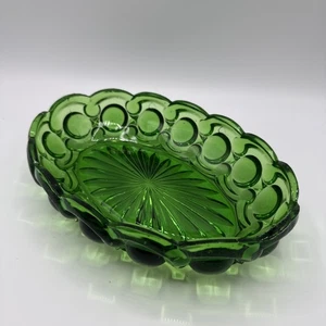 US Glass Company Electric Texas Bulls Eye Green Oblong Serving Bowl 9" Long - Picture 1 of 9