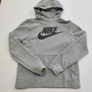 Nike Boys Youth Large Gray Pullover Fleece Sweatshirt Hoodie Swoosh Logo EUC - Picture 1 of 8