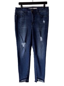 Seven7 Women's Size 12 Denim Dark Blue Jeans Tummyless Skinny Distressed Pants - Picture 1 of 4