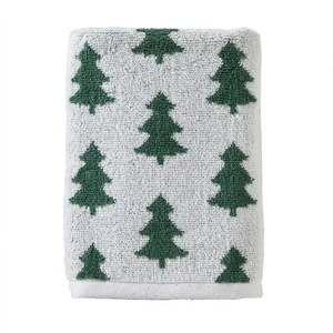 Green White Holiday Trees Bath Towel Fall Winter Soft and Absorbent - Picture 1 of 8