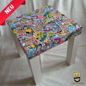 🔵🟡 IKEA Lack Beistelltisch Couchtisch Stickerbomb Gaming Comic zocken manga - Bild 1 von 6