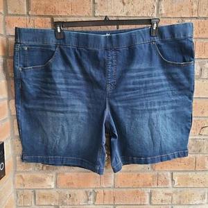 Terra & Sky Women's Plus Size Pull On Bermuda Shorts Blue Dark Wash Size 4X - Picture 1 of 13