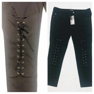38x30 Vintage Royal Bones Daang Black Stretch Pants Black Lace Up Legs TAGS  B66 - Picture 1 of 11