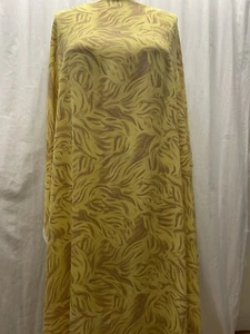 100% Silk Georgette Yellow  Tan with Swirling Light Brown Fabric By The Yard 50" - Picture 1 of 5