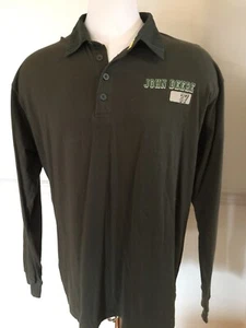 Men's John Deere 37 Polo Shirt Long Sleeve L/S Long Sleeve Green XL GUC - Picture 1 of 10