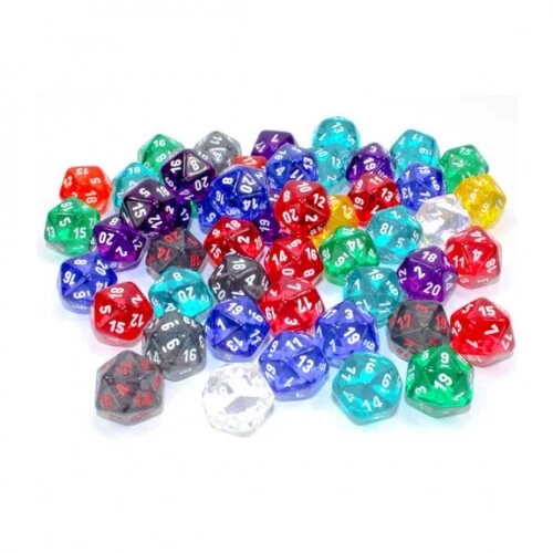 Juego de dados - Dados translúcidos D20 (50 X W20) en bolsa - Colores mezclados Foto 1 de 1