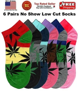6 PARES Calcetines de Moda Marihuana Weed Potleaf Cannabis Rasta Corte Bajo Sin Show - Imagen 1 de 7