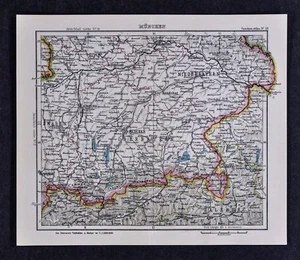 c1925 Taschen Atlas Map - Germany Bavaria Munich Augsburg Salzburg Austria Alps  - Picture 1 of 1