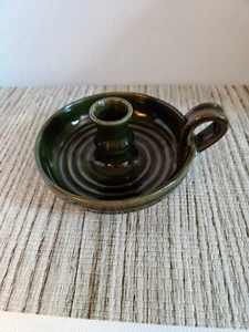 Vintage Green Redware Pottery Finger Candlestick Holder Ireland - Picture 1 of 8
