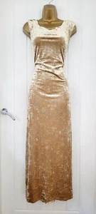 PER UNA Midi Dress Gold Velvet Stretch Drape Evening Party Xmas Formal Size16 L - Picture 1 of 5