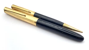 VINTAGE NOS ONOTO K1 PISTON FOUNTAIN PEN SET IN BLACK AND GOLD 14K BROAD NIB - Picture 1 of 14