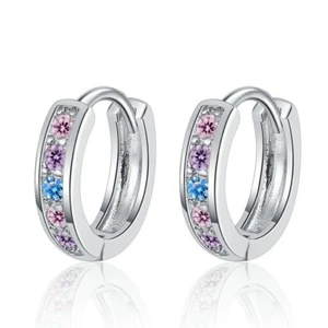925 Sterling Silver Multicolour CZ Crystal Hoop Circle Ring Huggie Earrings Gift - Picture 1 of 8