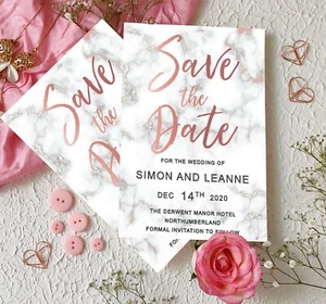 Personalised Wedding Save the Date Cards with Envelopes Rose Gold Marble - Picture 1 of 62