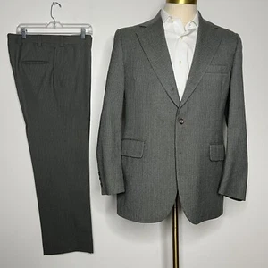 Vintage Custom Tailored Men's 42R Gray Wool Two-Piece Suit 35W Pants Stripe - Picture 1 of 15