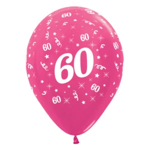 60th Birthday Party Supplies Metallic Fuchsia Pink 25Pk Latex Balloons Sixty 60 - Picture 1 of 1