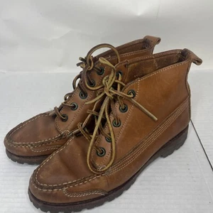 VTG Cole Haan Country Womens 7.5M Brown Leather Ankle Lace Up Moc Boots Made USA - Picture 1 of 10