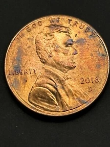 2018 D Lincoln Penny: TONING ERROR/GOLD COLOR ON REVERSE - Picture 1 of 7