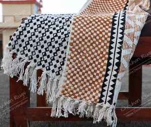 Indian soft cotton throws blankets boho cotton fringed blanket beach throw decor - Picture 1 of 6