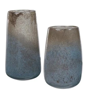 Uttermost Ione Coastal Seeded Glass Vase in Taupe/Light Blue Ombre (Set of 2) - Picture 1 of 3