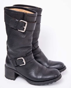 Women's Free Lance Black Leather Biker Boots Size 39 - Picture 1 of 7