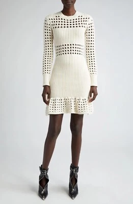 $1960 Alexander McQueen женщин вязаный сетки Midi свитер платье слоновой кости размер XXL - Изображение 1 из 4