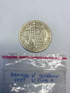 George V 1/2 Crown, 1929, Coin, 0.500 Silver, V. Fine, Ref V291 - SALE - Picture 1 of 2