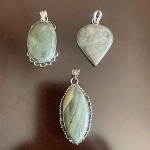 Set of 3 handmade Silver Plated Pendants With Natural Stones : 2” - Picture 1 of 4
