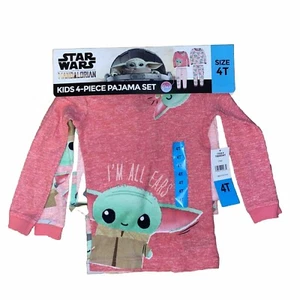Star Wars Pajama set 4pc The Mandalorian Baby Yoda Size 4T Glitter Pink - Picture 1 of 7